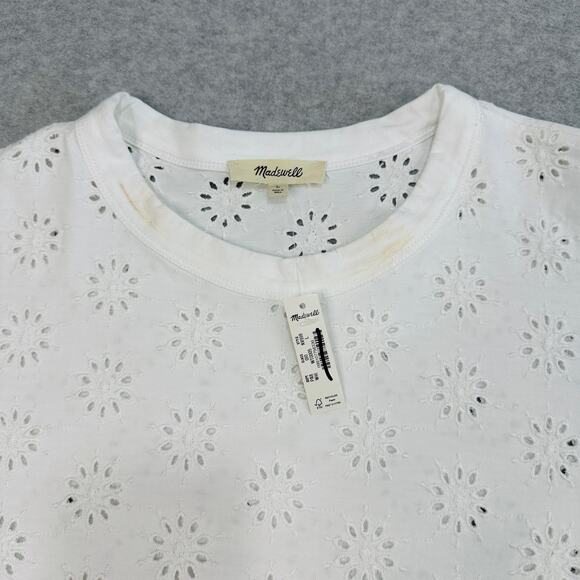 Madewell Embroidered Wide-Sleeve Boxy Tee WMNS L White Floral Crewneck Relaxed - Picture 4 of 8